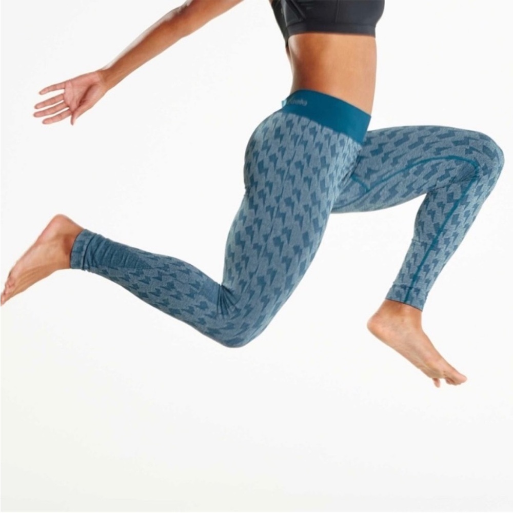 Oiselle Bolt Run Seamless Teal Leggings Size Small